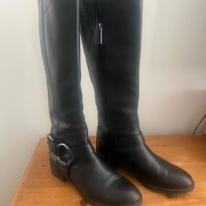 Donald J Pliner BOLE 2 Black Leather Womens 8.0M Boots Tall Riding Side Zip.